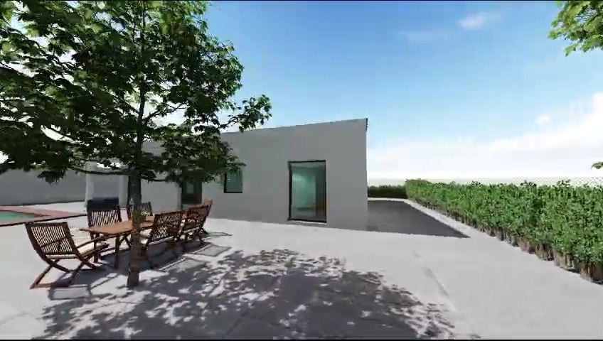 House facade showing front door, windows, and roofline