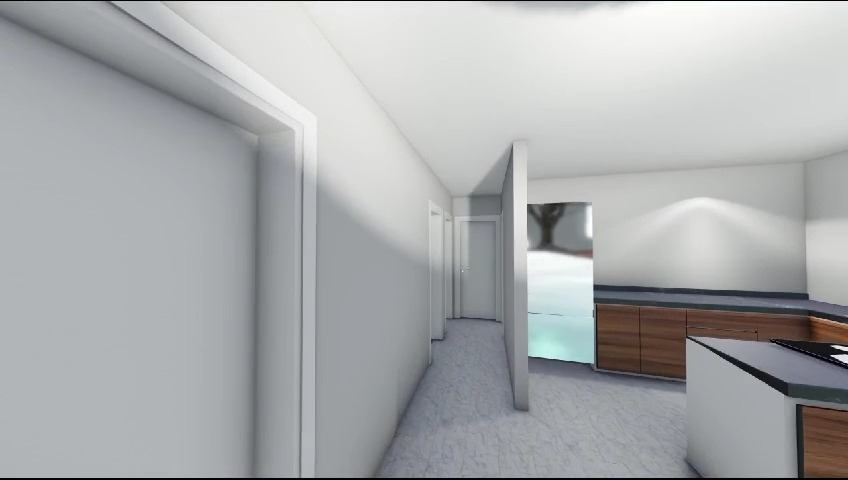 “Modern two-story house featuring large windows and a flat roof.”